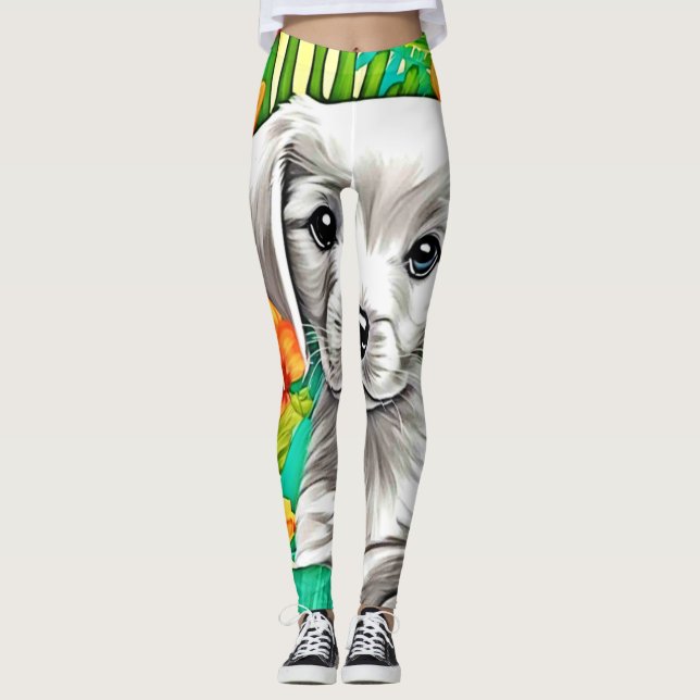 Leggings Art de chiot floral (Devant)
