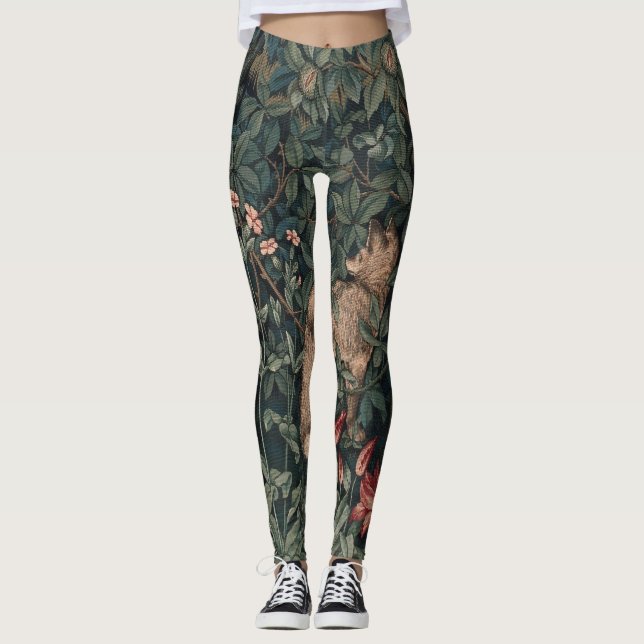 Leggings Art de faune de renard de verdure de William Morri (Devant)