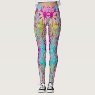 Leggings Art de jardin abstrait magenta et aqua psychédéliq