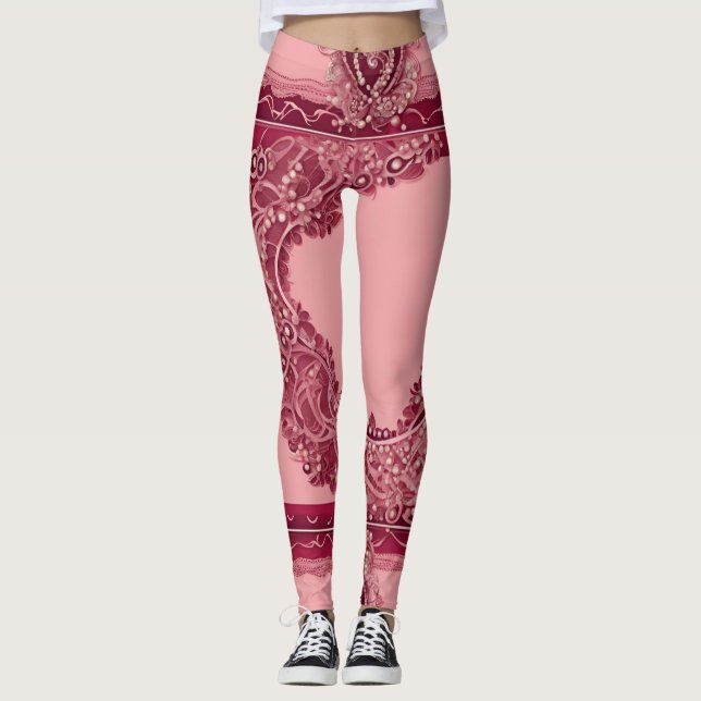 Leggings Art de la canneberge rose branchée (Devant)