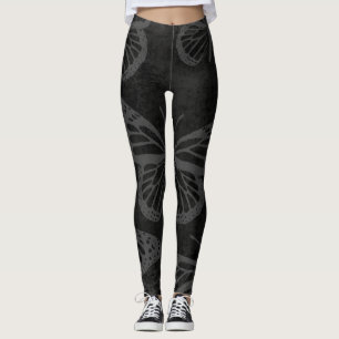 Leggings Art de la ligne papillon Monarque noir et blanc
