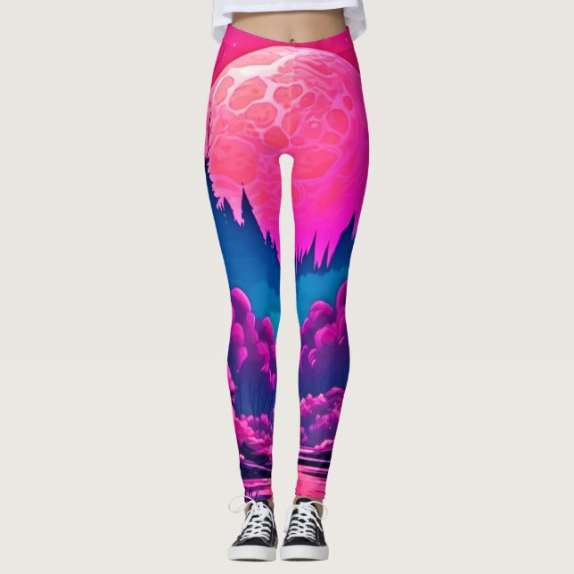 Leggings Art de la Lune Rose Géante (Devant)