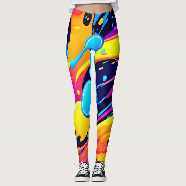 Leggings Art de peinture éclaboussée au néon (Devant)