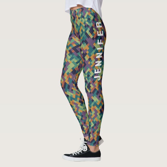 Leggings Art de pixel vert tendance Nom et motif abstrait (Gauche)