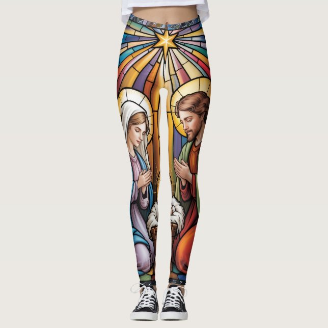 Leggings Art de verre teinté de la Nativité – Noël de la Sa (Devant)