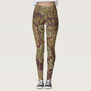 Leggings Art de vigne rouge vert William Morris