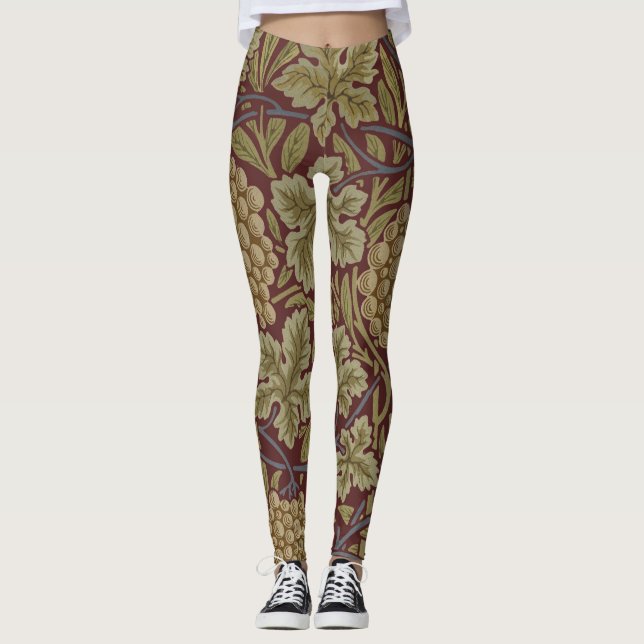Leggings Art de vigne rouge vert William Morris (Devant)