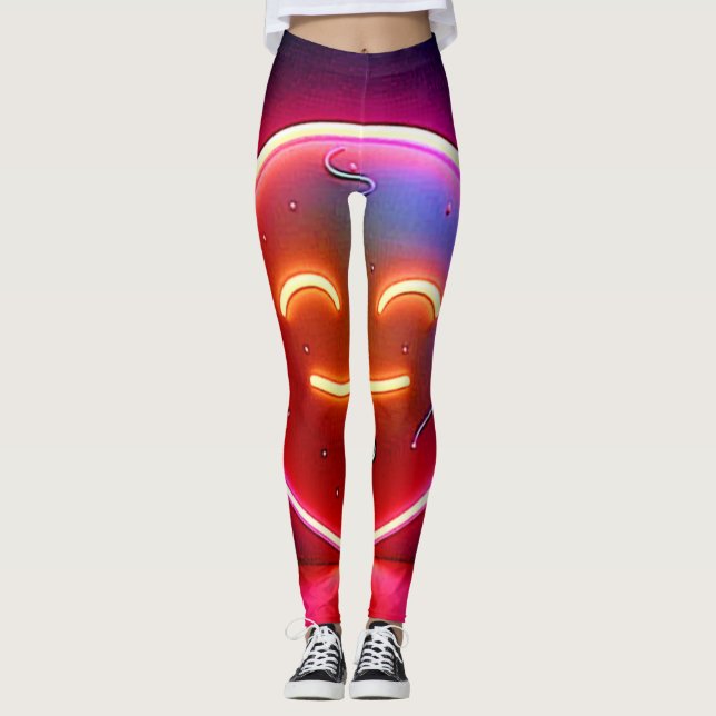 Leggings Art de visage heureux avec néon (Devant)