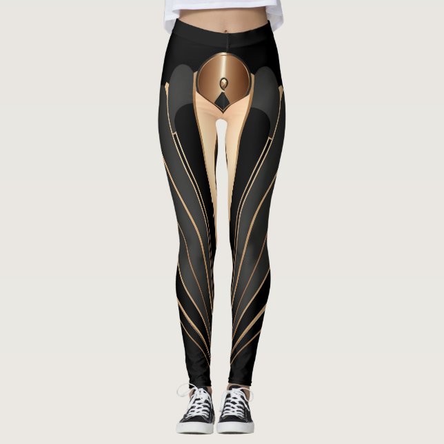 Leggings Art Deco Gold Fan Geometric Elegance (Devant)