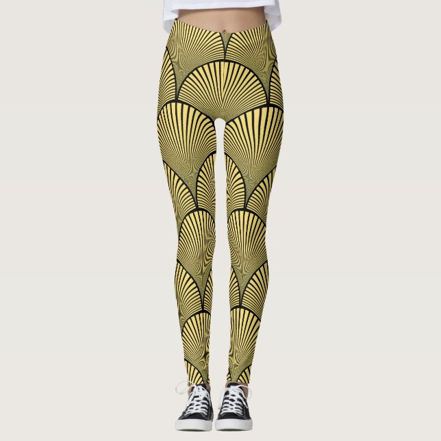 Leggings Art déco japonais : Design d'or noir (Devant)