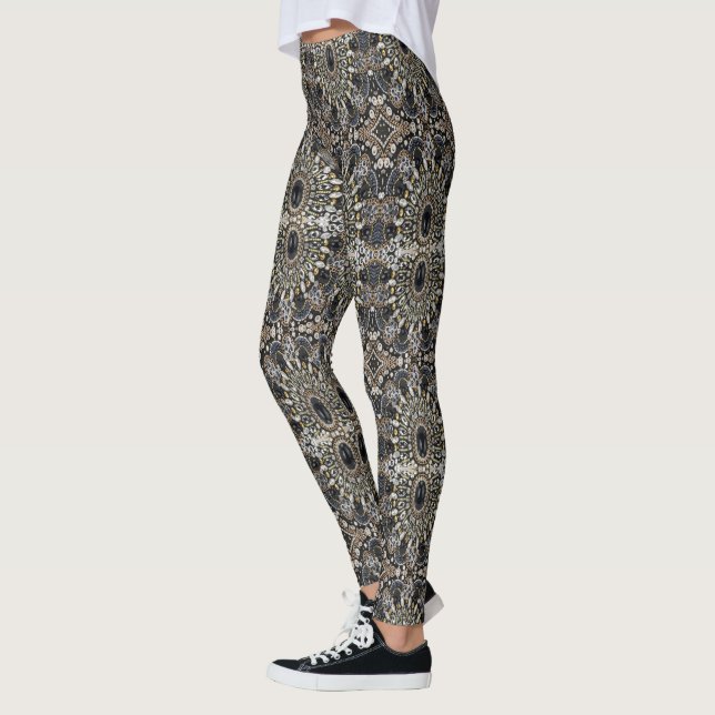 Leggings art déco noir et or motif bohème (Gauche)
