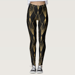 Leggings Art Déco : Noir Or sans couture luxe