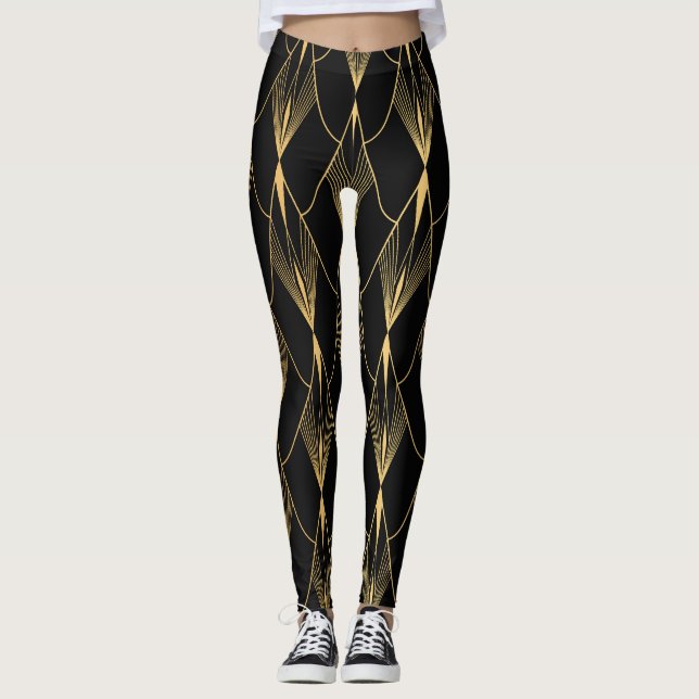 Leggings Art Déco : Noir Or sans couture luxe (Devant)