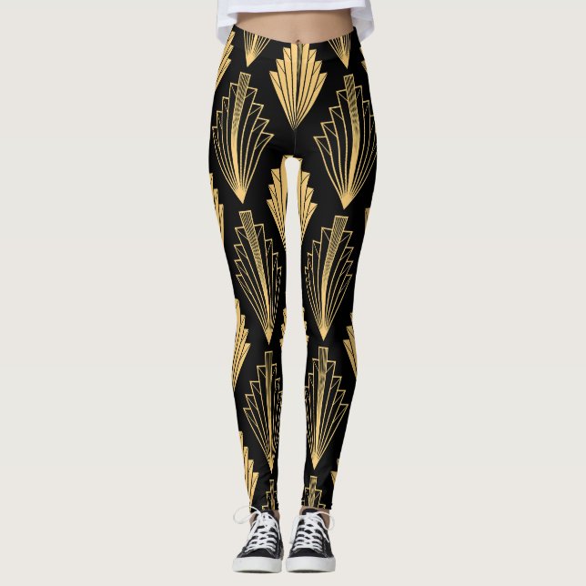 Leggings Art Déco Or Noir : sans couture (Devant)