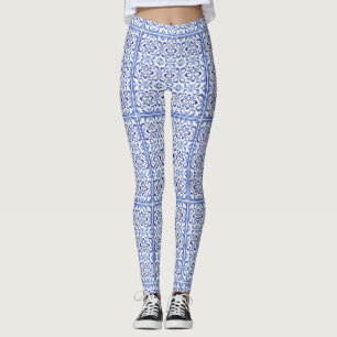 Leggings Art du carrelage bleu azulejo