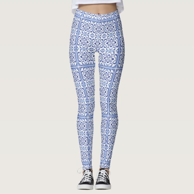 Leggings Art du carrelage bleu azulejo (Devant)