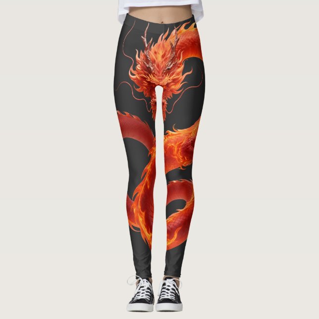 Leggings Art du dragon de feu rouge | Conception de dragon  (Devant)