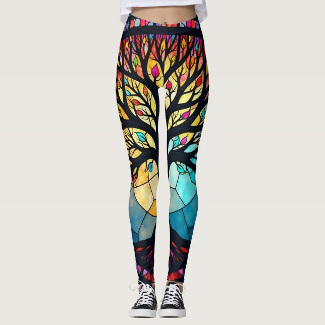 Leggings Art en verre tendu, Arbre de vie Verre tendu (Devant)