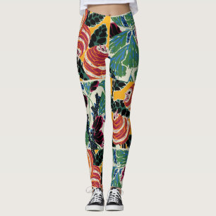 Leggings Art floral abstrait magenta et orange vibrant