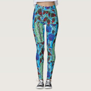 Leggings Art floral bleu et vert maximaliste vibrant