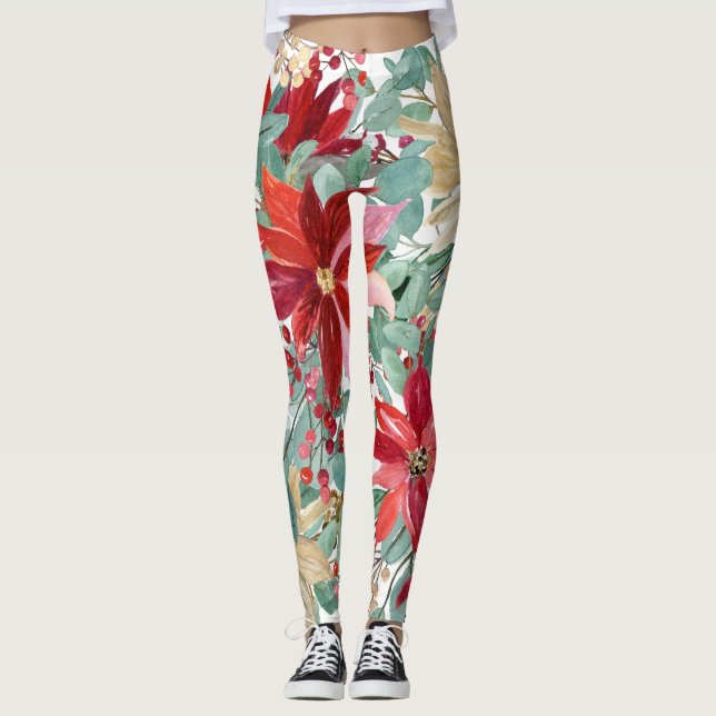 Leggings Art floral de Noël (Devant)