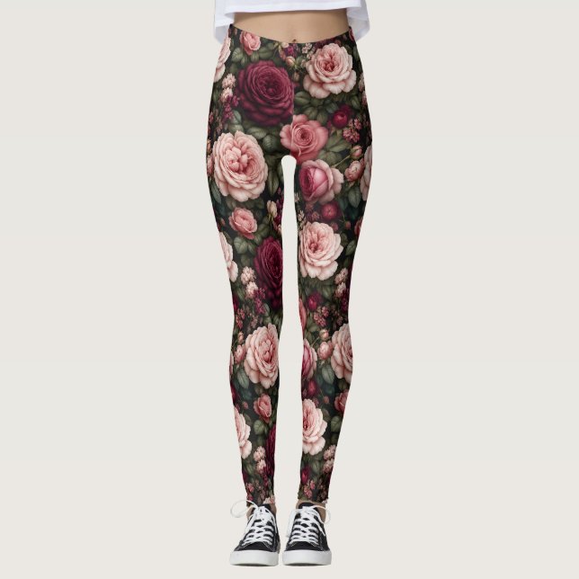 Leggings Art floral de rose de jardin de luxe (Devant)
