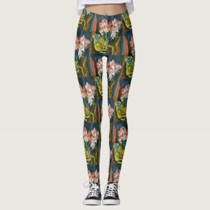 Leggings Art floral expressionniste aux roses roses de Kirc