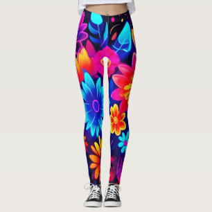 Leggings Art floral néon vibrant