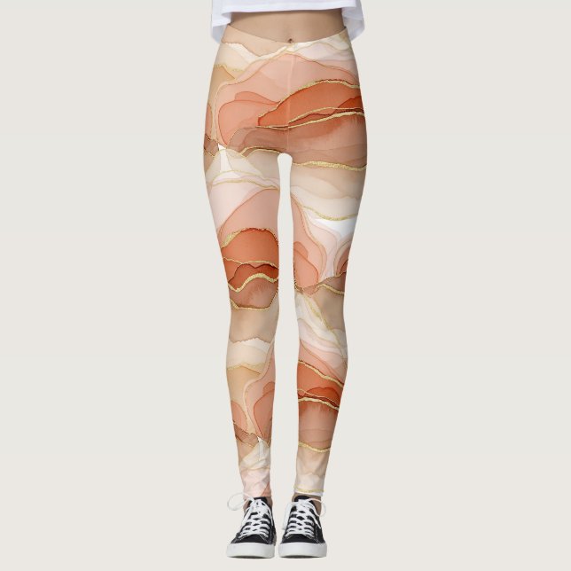 Leggings Art fluide accentué d'or - Marbre de Sienne (Devant)