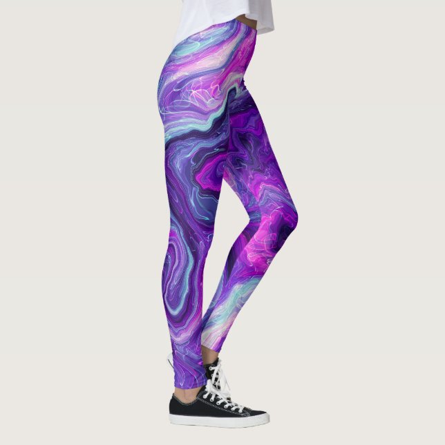 Leggings Art fluide en marbre rose, bleu, violet (Droite)