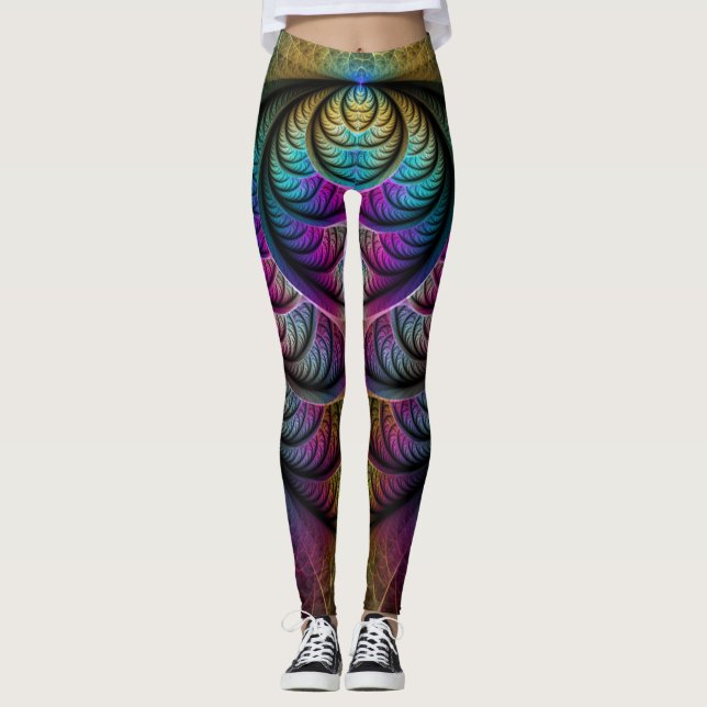 Leggings Art Fractal Abstrait coloré à motifs Trippy (Devant)