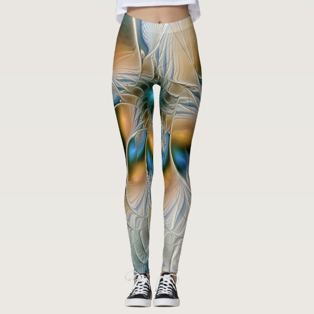 Leggings Art fractal de fantaisie abstraite avec du bleu (Devant)