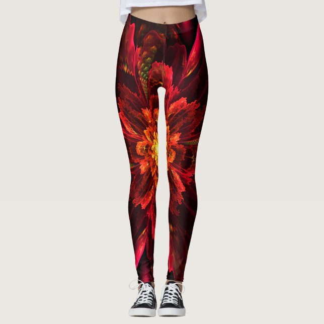 Leggings Art Fractal Fleur Rouge (Devant)