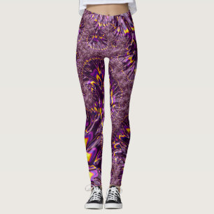 Leggings Art fractal groovy jaune violet trippy vibrant