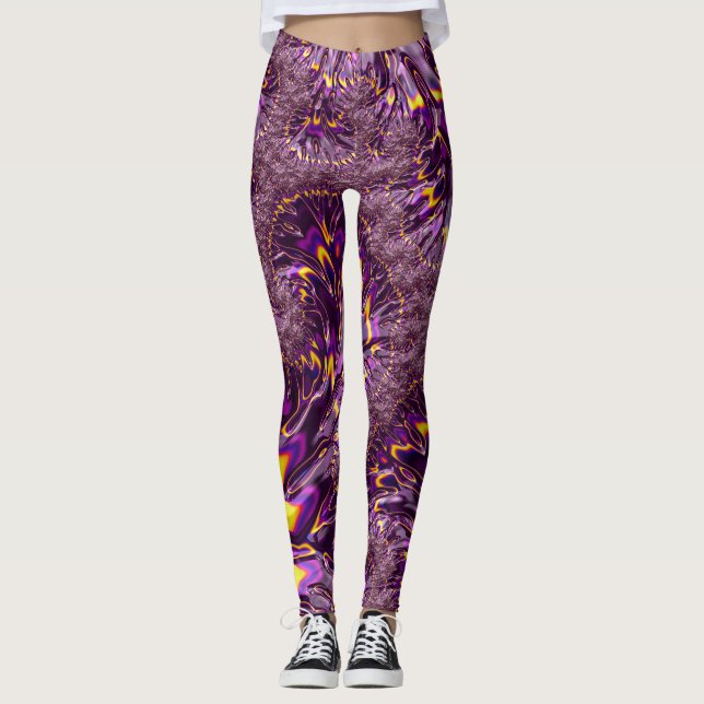 Leggings Art fractal groovy jaune violet trippy vibrant (Devant)