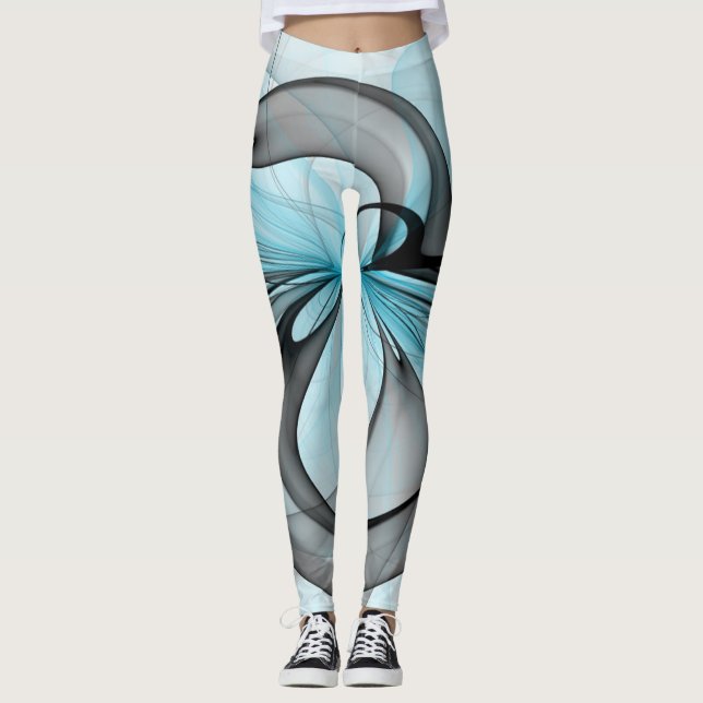 Leggings Art fractal moderne gris anthracite abstrait bleu (Devant)