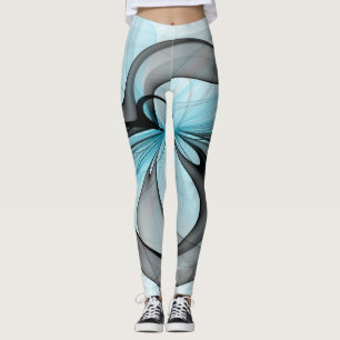 Leggings Art fractal moderne gris anthracite abstrait bleu