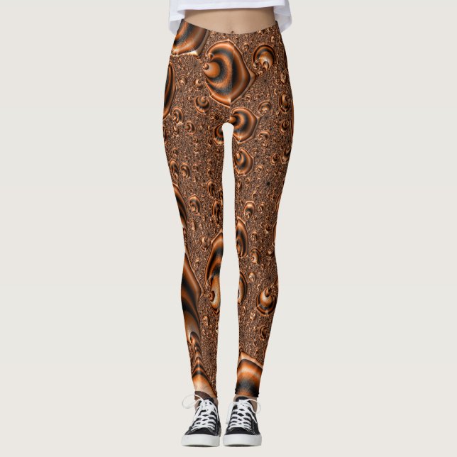 Leggings Art fractal orange noir en spirale funky trippy (Devant)