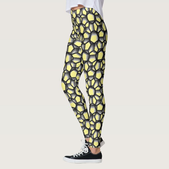 Leggings Art géométrique en dentelle noire sur Jaune (Gauche)