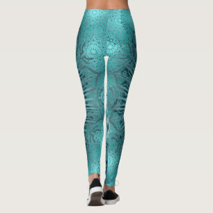 Leggings art géométrique mandala floral turquoise fleur y
