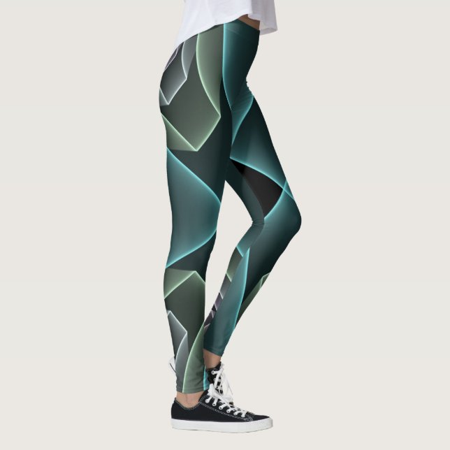 Leggings Art graphique géométrique fractal sarcelle moderne (Droite)