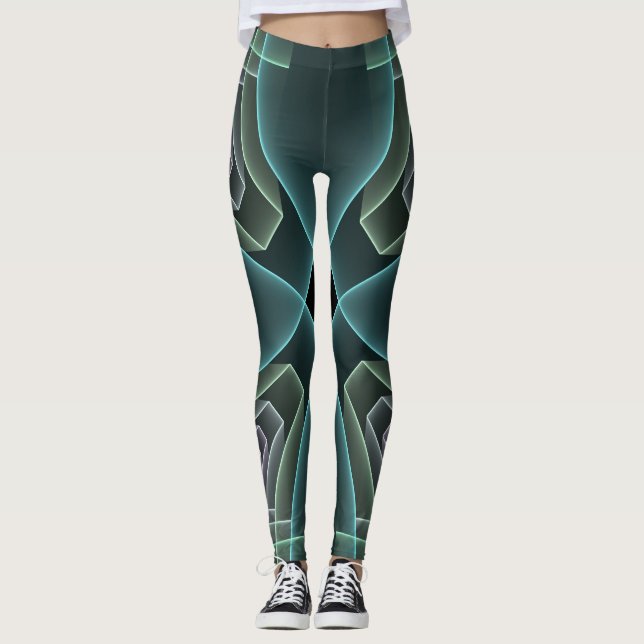 Leggings Art graphique géométrique fractal sarcelle moderne (Devant)