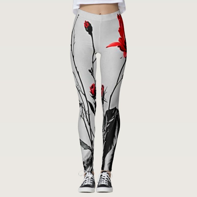 Leggings Art gris Fleur Rouge (Devant)
