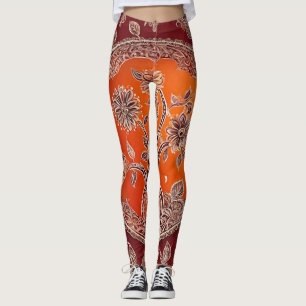 Leggings Art IA floral vintage orange flamme rouge