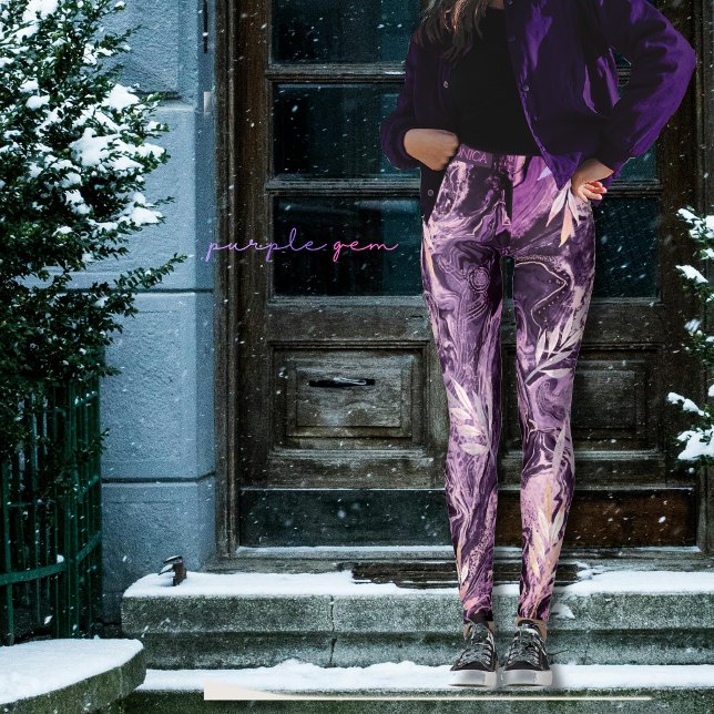 Leggings Art Liquide de Pierre Précieuse Rose Violet (Purple Pink Gemstone Liquid Art Leggings)