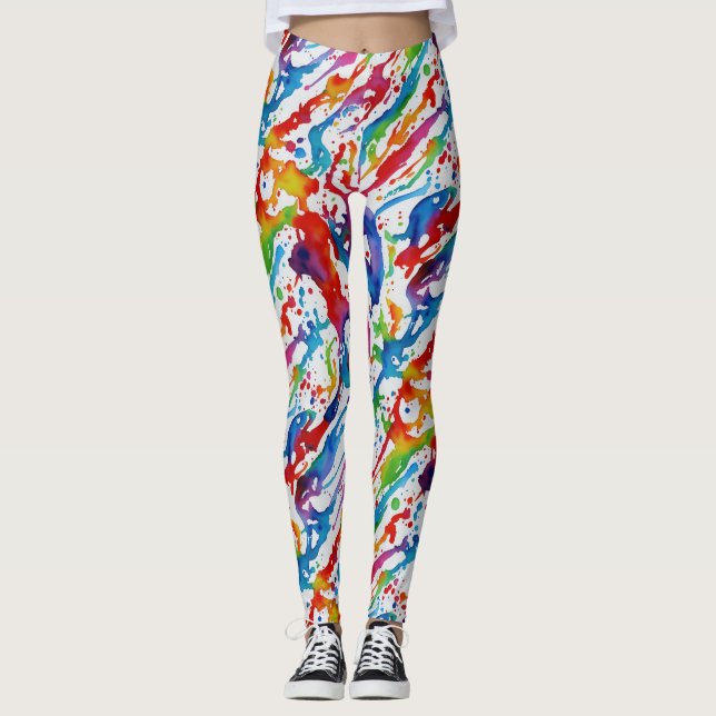 Leggings Art moderne Abstrait Arc-en-ciel Couleur de peintu (Devant)