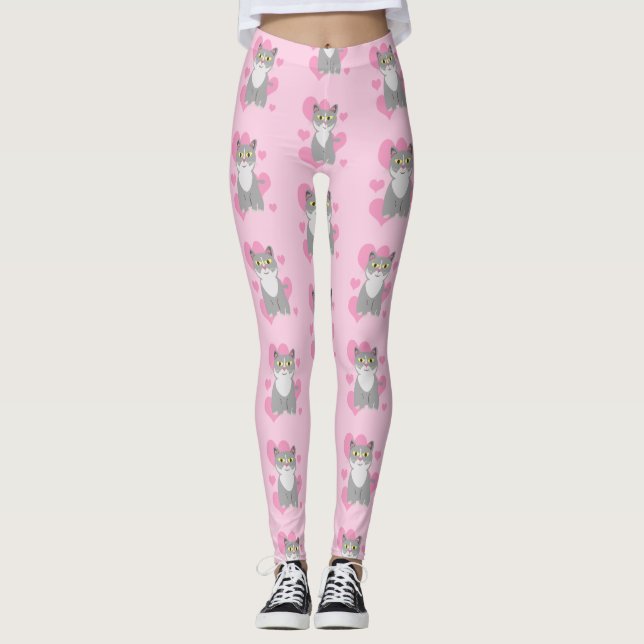 Leggings Art Motif caricaturale en chats gris (Devant)