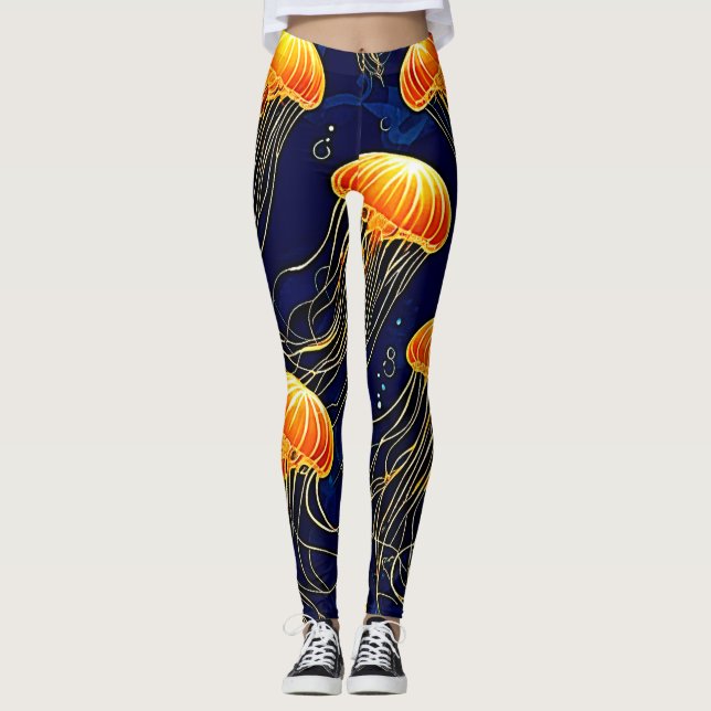 Leggings Art Motif de méduse orange (Devant)