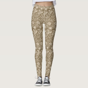 Leggings Art Nouveau Damassé Œillet, Taupe et Crème