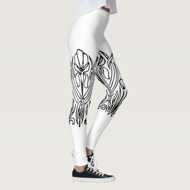 Leggings Art nouveau iris floral noir et blanc (Droite)